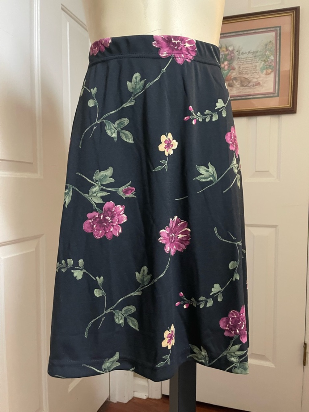 kathy ireland Black Skater Skirt with Pink and Cream Floral Motif - Picture 2 of 7